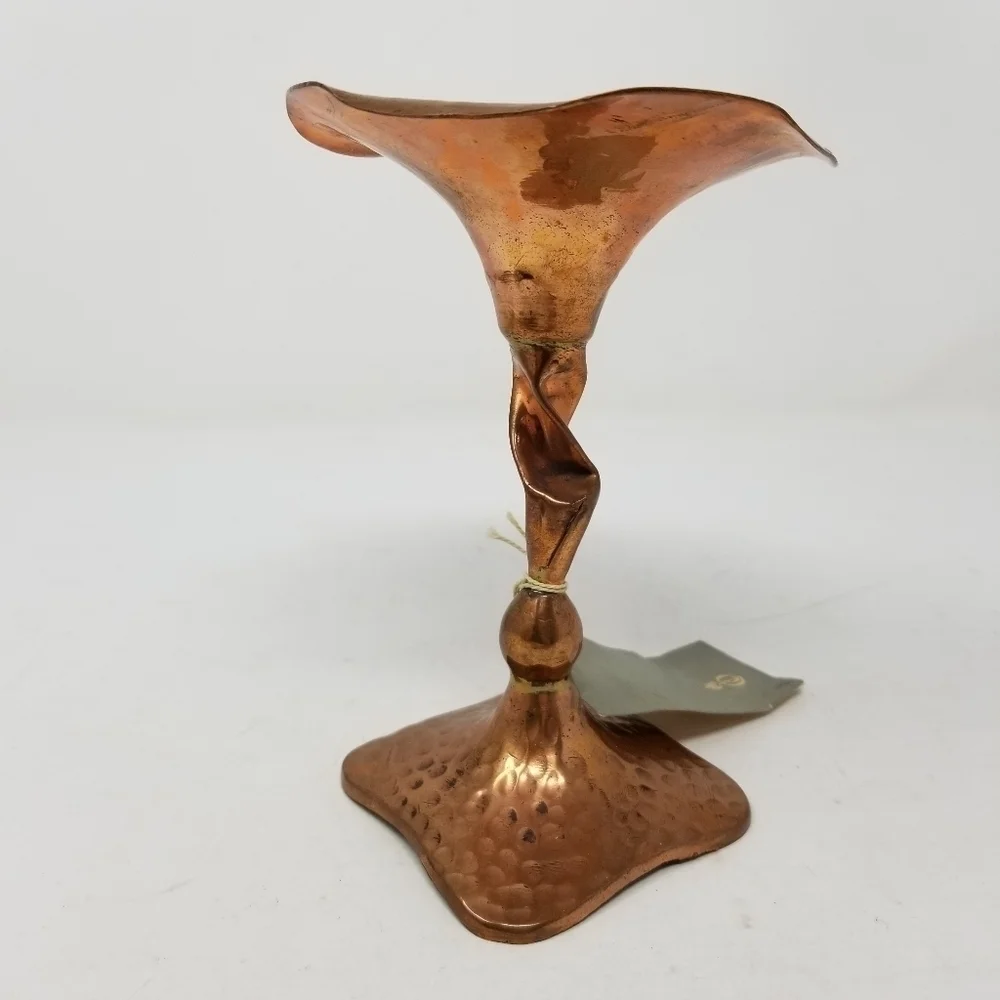 Brutalist Hammered Copper Candlestick 6 Inch New With Tags